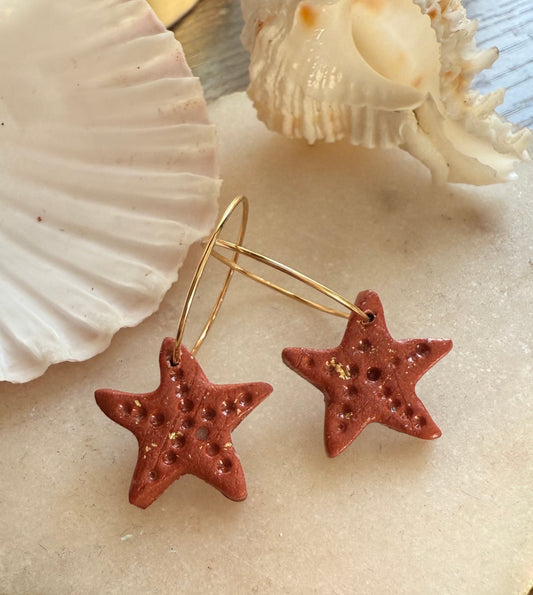 Burnt Coral Starfish Earrings