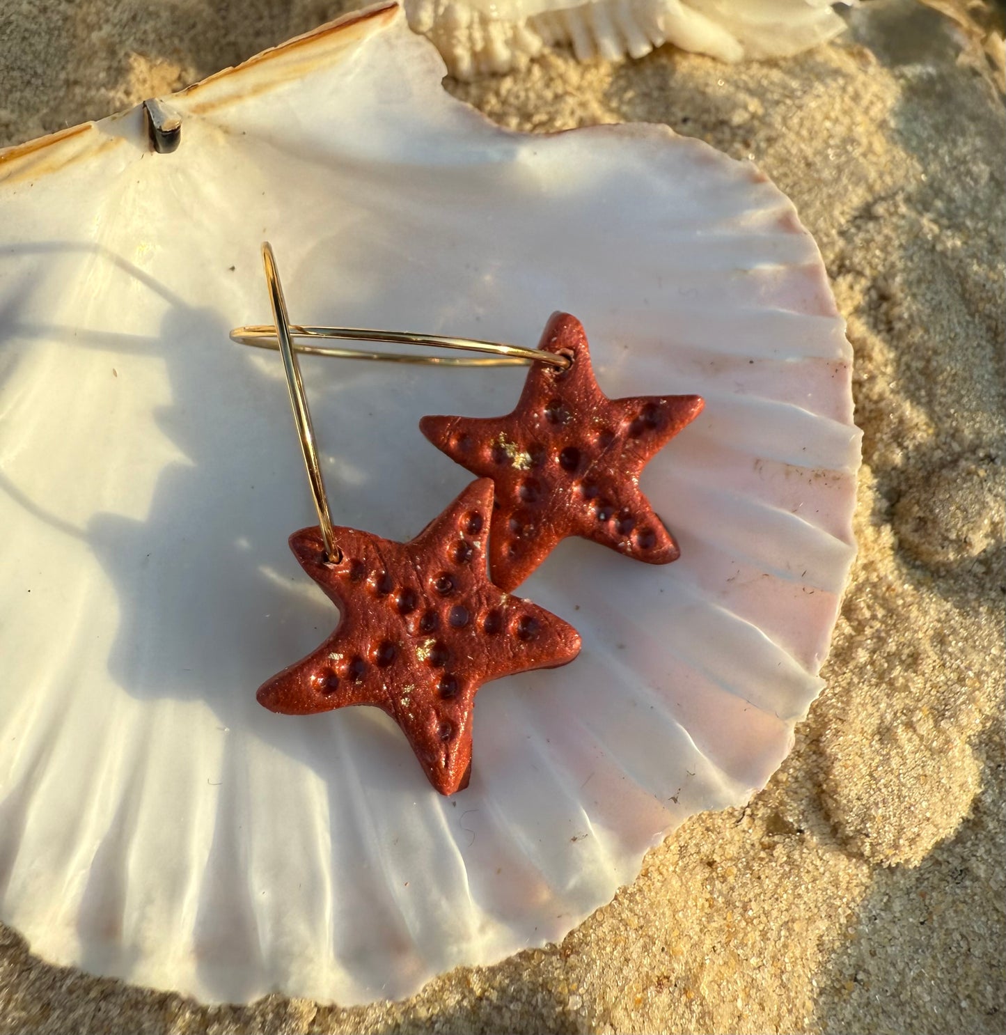 Burnt Coral Starfish Earrings
