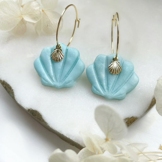 Blue Shell Hoop Earrings